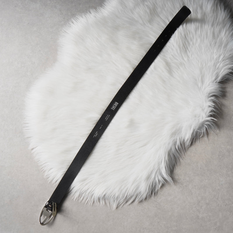 ディーゼル ロゴ レザー ベルト 80 / 32 ブラック / シルバー