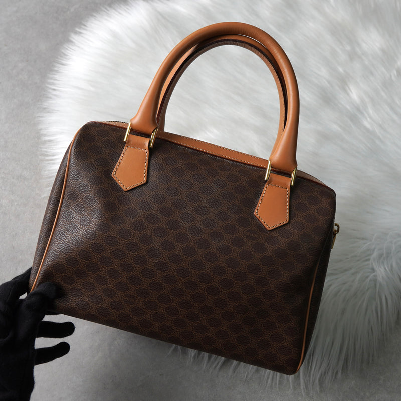 セリーヌ マカダム PVC レザー ミニボストンバッグ ハンドバッグ ブラウン