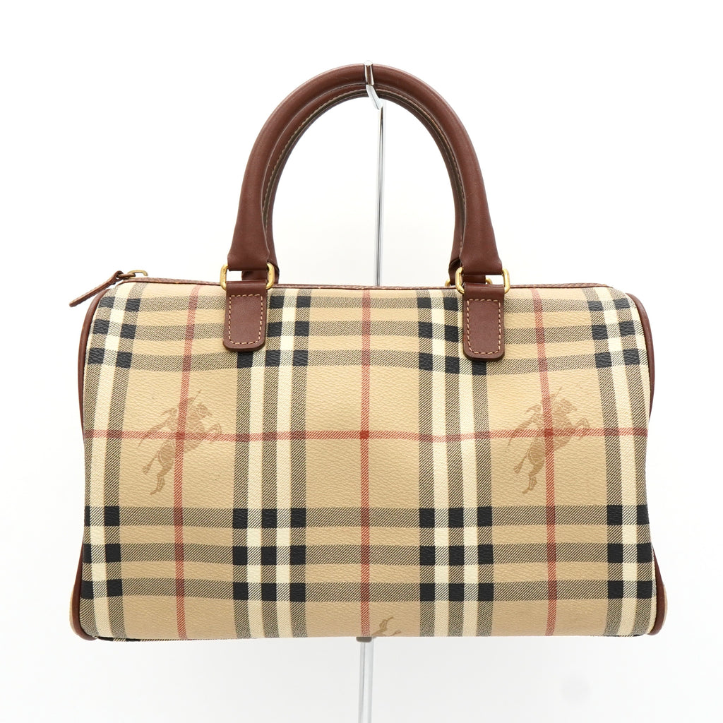 バーバリー ノバチェック PVC / レザー ミニボストンバッグ ハンドバッグ ベージュ レディース