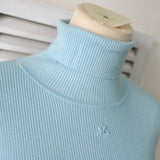 Logo Embroidery Turtleneck Long Sleeve Rib Knit Top