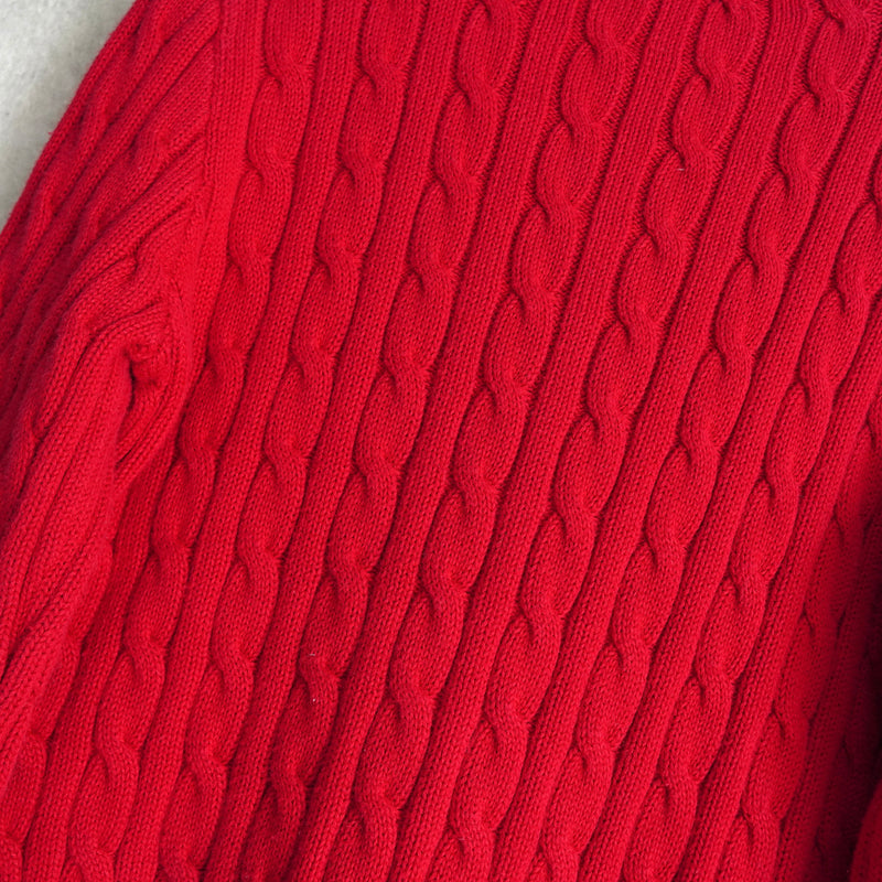 ポロ ラルフローレン フリル ケーブル編み コットン ニット カーディガン レッド レディース