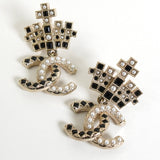 シャネル ココマーク クラウン ラインストーン フェイクパール ピアス GP レディース