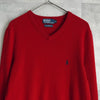 ポロ ラルフローレン Vネック スモールポニーロゴ ウール ニット レッド