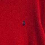 ポロ ラルフローレン Vネック スモールポニーロゴ ウール ニット レッド