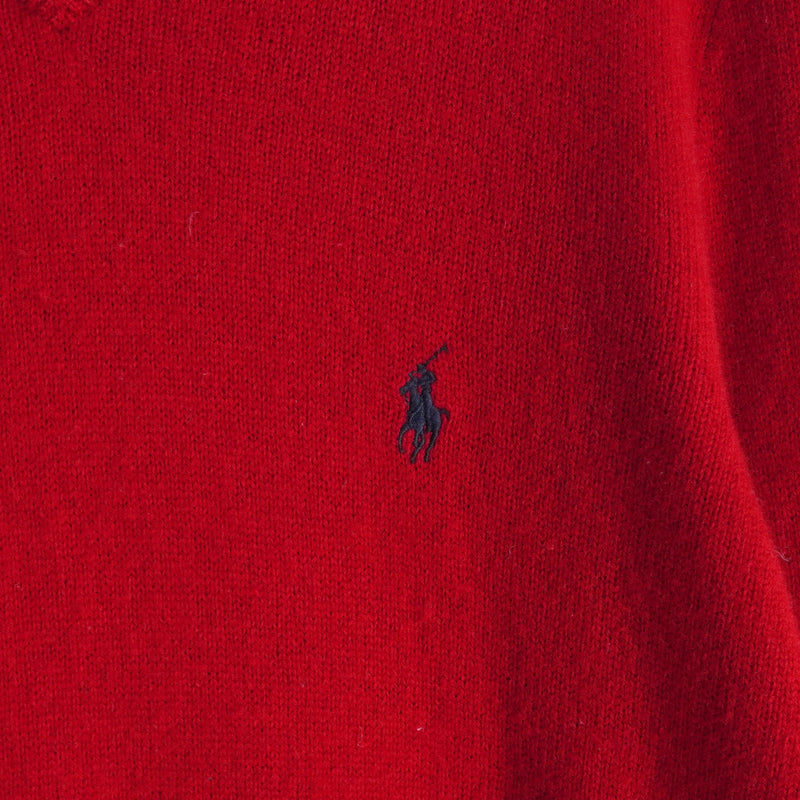 ポロ ラルフローレン Vネック スモールポニーロゴ ウール ニット レッド