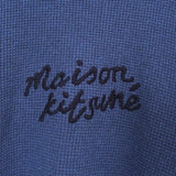 メゾン キツネ 筆記体ロゴ ワッフル ニット ブルー