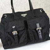 Prada 三角形标志 Tessuto Pocono 尼龙单肩包/手提包（黑色）