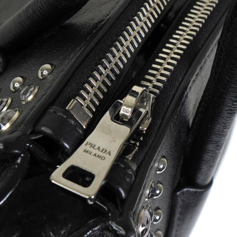 プラダ レザー ビジュー スタッズ 2way ハンドバッグ ショルダーバッグ ブラック
