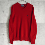 ポロ ラルフローレン Vネック スモールポニーロゴ ウール ニット レッド