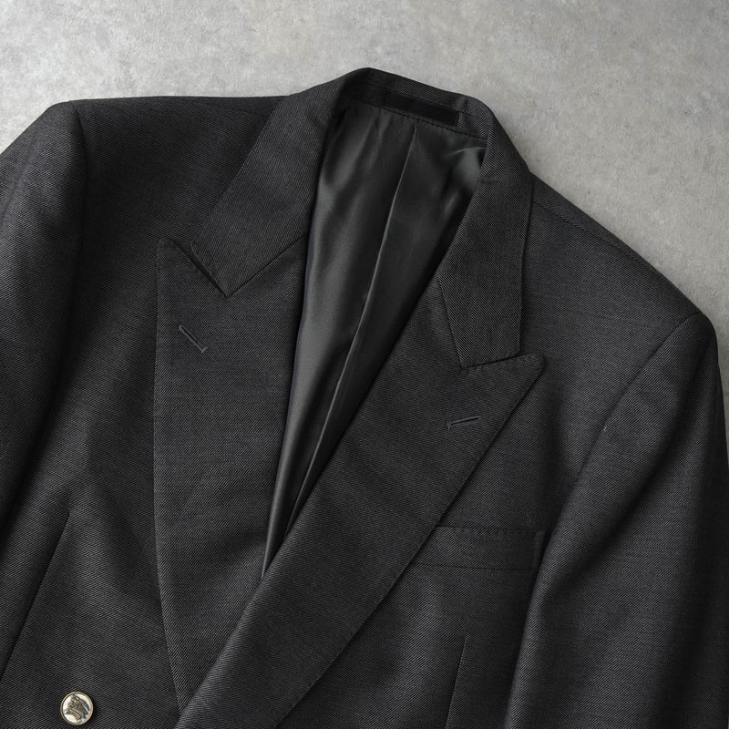 バーバリー ヴィンテージ ホースロゴ ボタン モヘア混紡 ダブル テーラドジャケット グレー