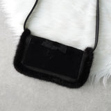 ロエベ スタッズ アナグラム ハラコレザー / ファー ショルダーバッグ ブラック