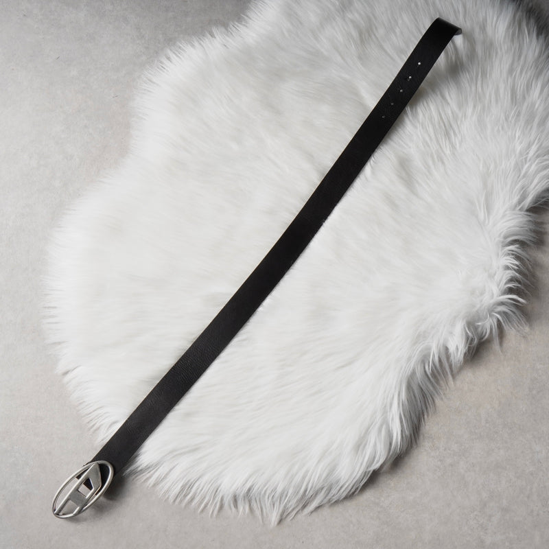 ディーゼル ロゴ レザー ベルト 80 / 32 ブラック / シルバー