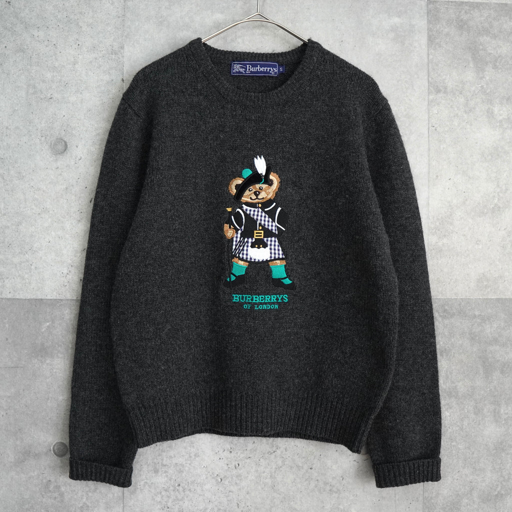バーバリー ヴィンテージ テディベア 刺繍 ニット レディース グレー