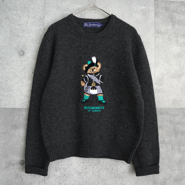バーバリー ヴィンテージ テディベア 刺繍 ニット レディース グレー