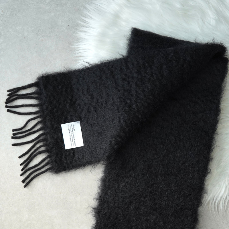 ロエベ アナグラム レザーパッチ モヘア マフラー ブラック | ブランド