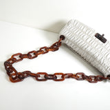 プラダ トライアングルロゴ ギャザー プラスチックチェーン レザー ショルダーバッグ ホワイト / ブラウン レディース