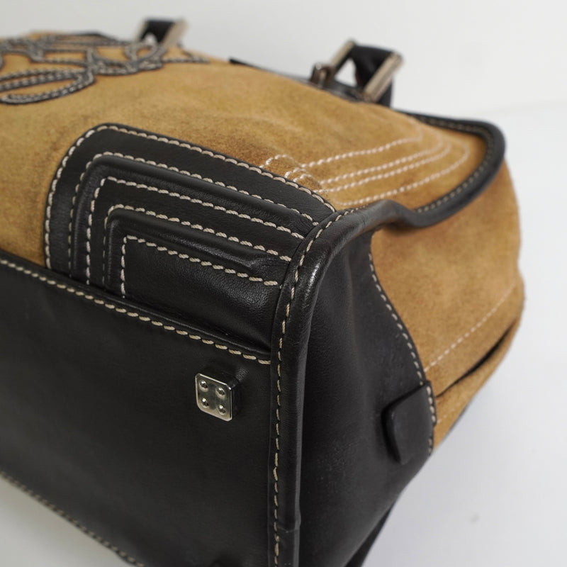 ロエベ アマソナ28 スエード / レザー ハンドバッグ ベージュ / ブラウン