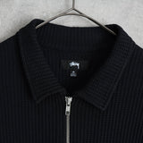 ステューシー Big Thermal Zip Shirt ワンポイントロゴ フルジップ サーマル ブラック メンズ