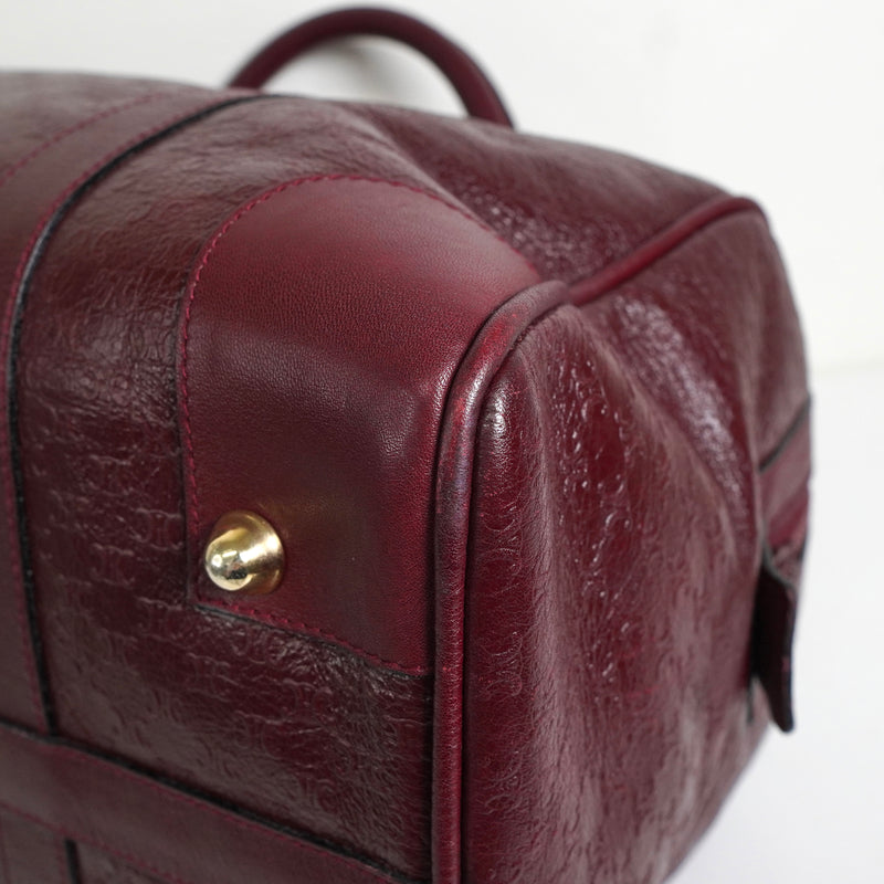 セリーヌ マカダム レザー 型押し ミニ ボストンバッグ ボルドー