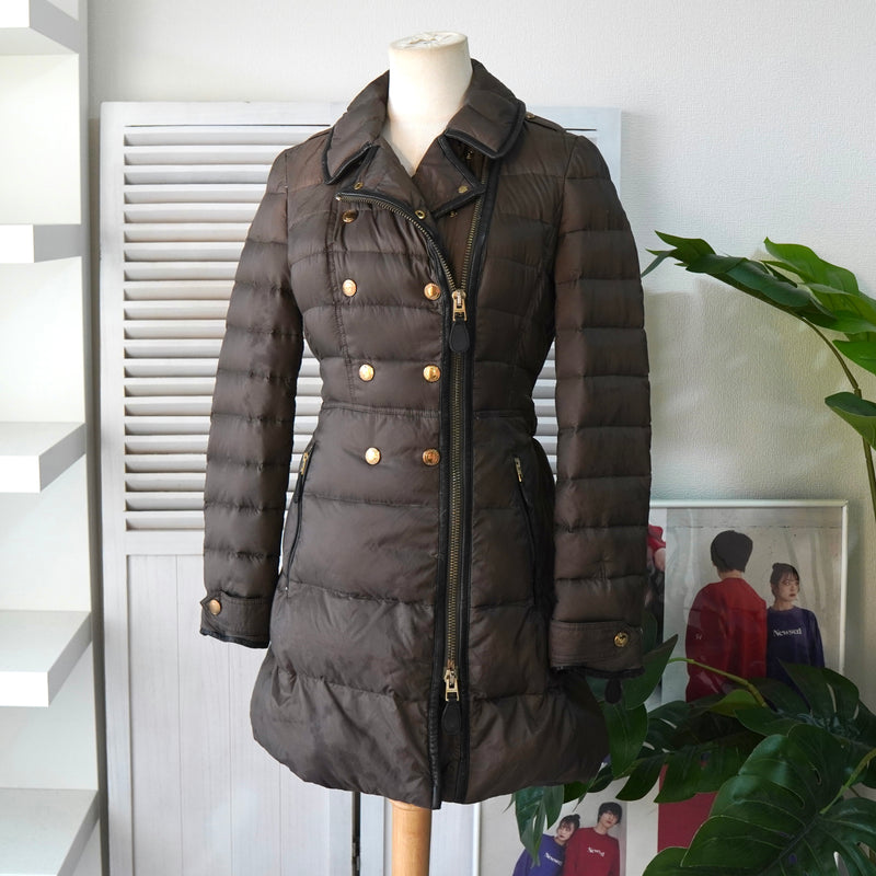 バーバリー 金ボタン ダウンジャケット ダウンコート ブラウン