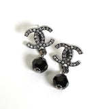 シャネル ココマーク ラインストーン スイングストーン ピアス ガンメタル レディース