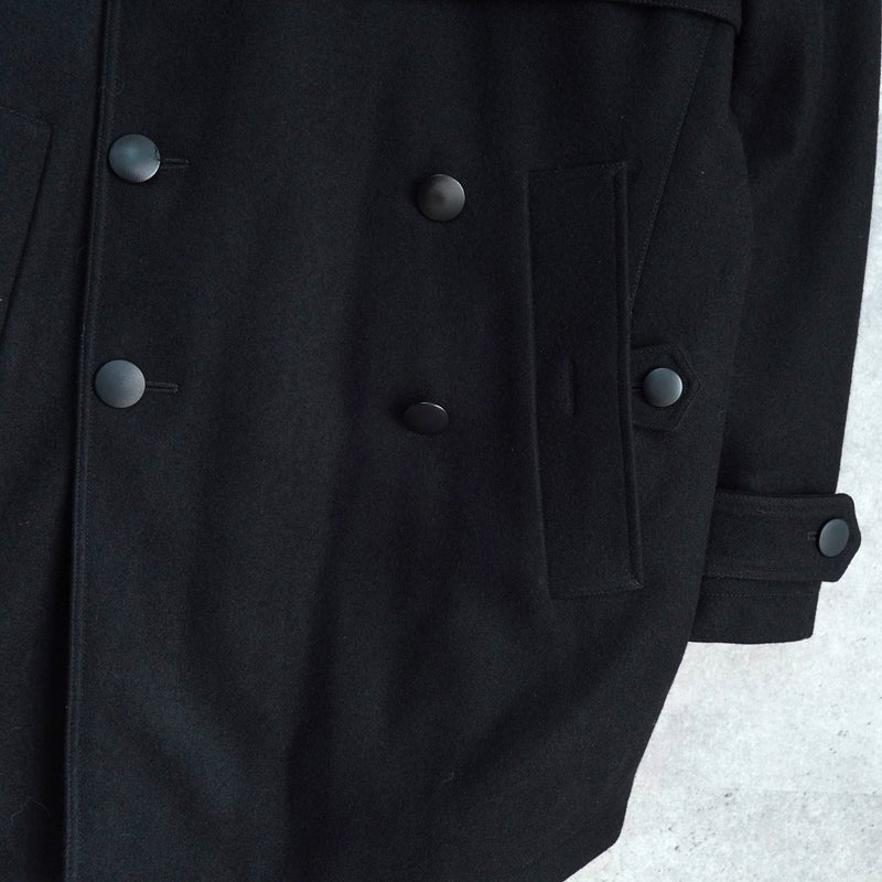 イヴ サンローラン ヴィンテージ YSLロゴ ウール Pコート ブラック