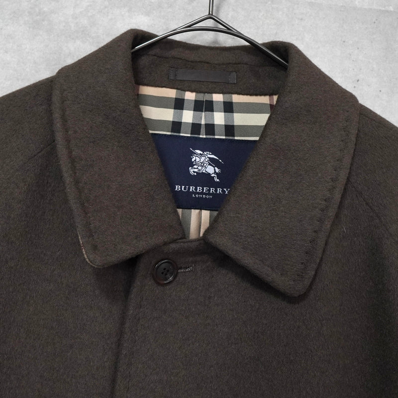 バーバリー カシミヤ アンゴラ ウール ノバチェック裏地 ステンカラーコート ブラウン