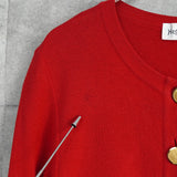 イヴサンローラン ヴィンテージ YSLロゴ 金ボタン コットン カーディガン レッド レディース