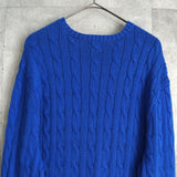 ポロ ラルフローレン スモールポニーロゴ ケーブル編み ニット ブルー