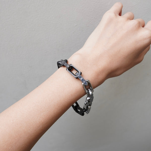 ルイ ヴィトン モノグラム チェーン ブレスレット シルバー / ブラック M00687