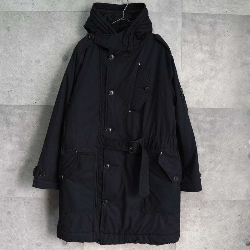 ポロ バイ ラルフローレン レザー切り替え フーデッド 中綿ジャケット コート ブラック