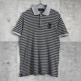 フレッドペリー エンブレム ロゴ ワッペン ボーダー 半袖ポロシャツ ブラック / グレー