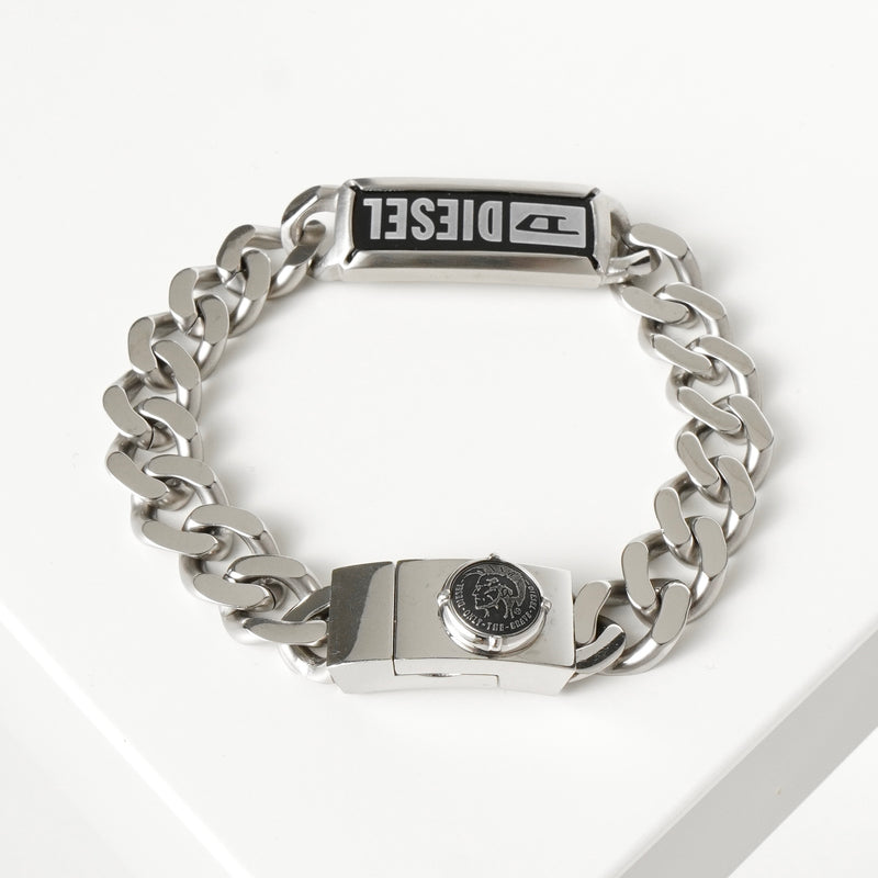 ディーゼル ロゴ プレート ステンレス チェーン ブレスレット シルバー メンズ 箱付き