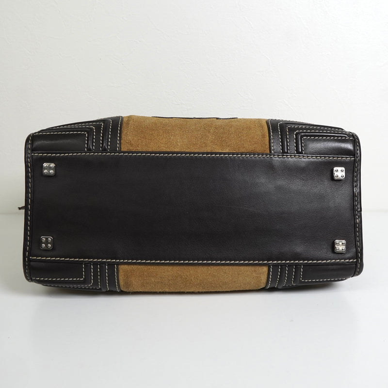 ロエベ アマソナ28 スエード / レザー ハンドバッグ ベージュ / ブラウン