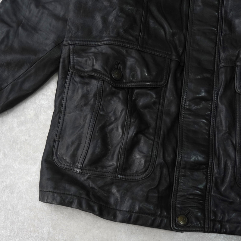 イヴ サンローラン ヴィンテージ エンボス YSLロゴ レザージャケット レザーブルゾン ブラック