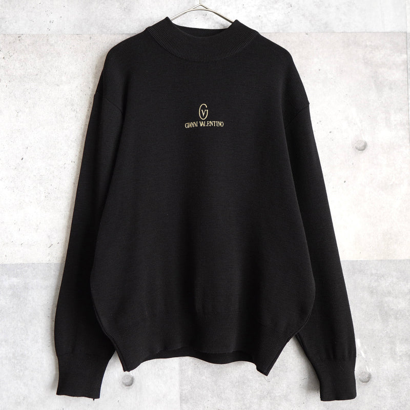 90's｜Gold Logo Embroidery Cashmere Mock-neck Sweater