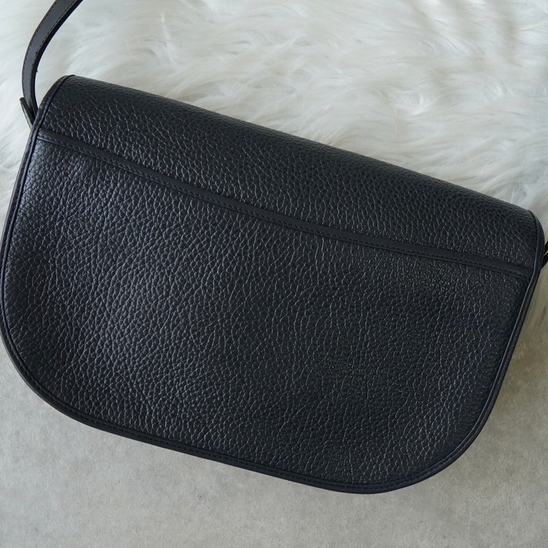 Christian Dior CD logo gold hardware leather shoulder bag navy