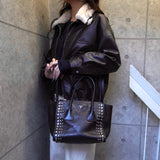 プラダ レザー ビジュー スタッズ 2way ハンドバッグ ショルダーバッグ ブラック