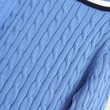 ローレン ラルフローレン ロゴ Vネック ケーブル編み チルデンニット ライトブルー レディース