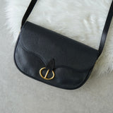 Christian Dior CD logo gold hardware leather shoulder bag navy