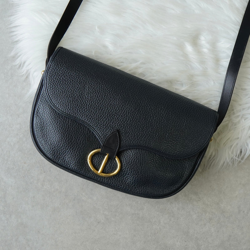 Christian Dior CD logo gold hardware leather shoulder bag navy