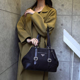 プラダ トライアングルロゴ テスート ポコノ ナイロン レザー トートバッグ ブラック