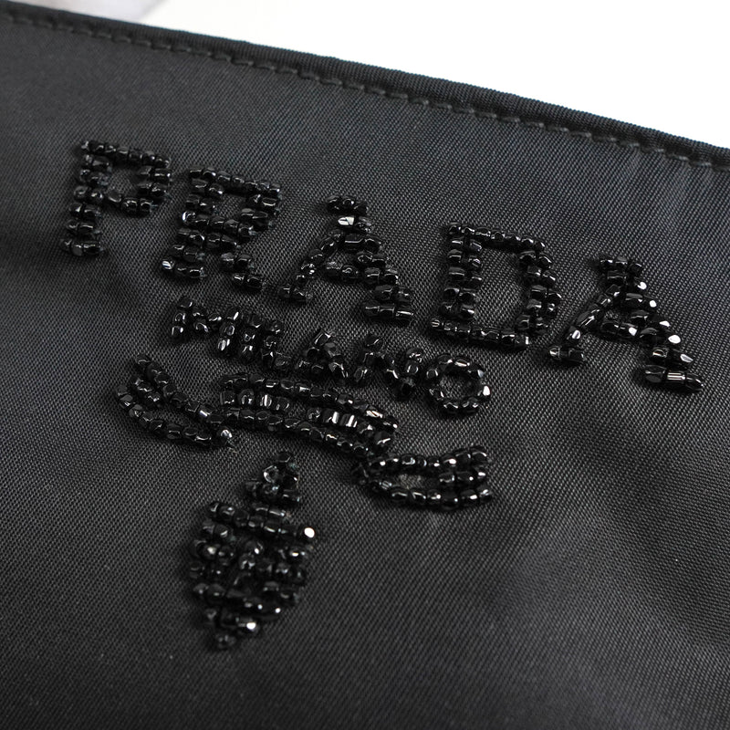 プラダ テスート ポコノ ナイロン ビーズ タッセル ミニ ショルダーバッグ ポシェット ブラック