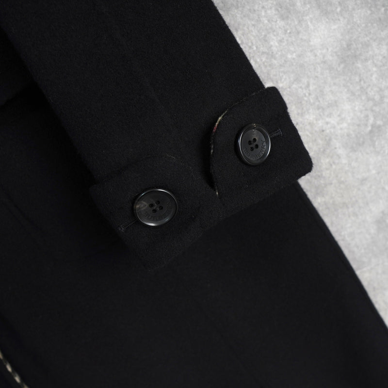 バーバリー ロンドン ノバチェック裏地 カシミア ウール ステンカラーコート レディース ブラック