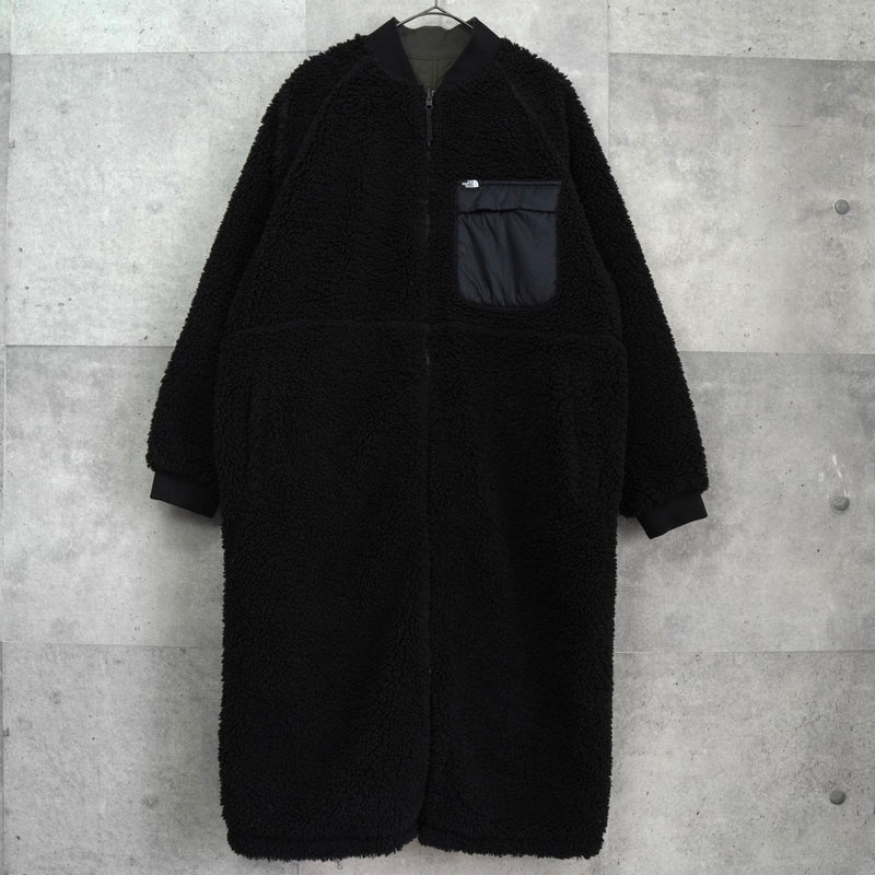 ザ ノースフェイス リバーシブル ロゴ刺繍 ロング丈 キルティングコート ボアコート カーキ / ブラック