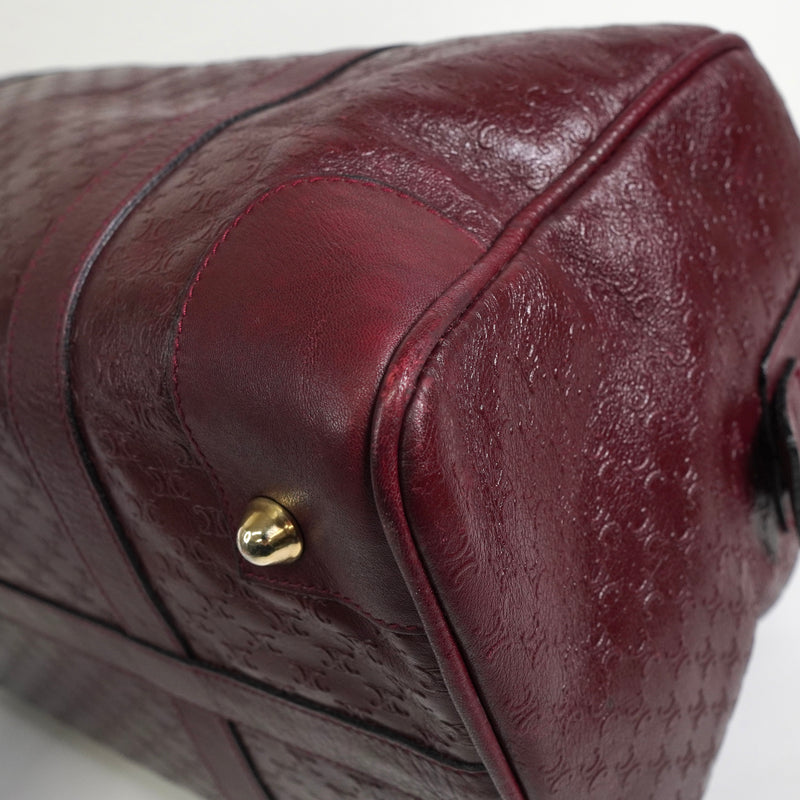 セリーヌ マカダム レザー 型押し ミニ ボストンバッグ ボルドー