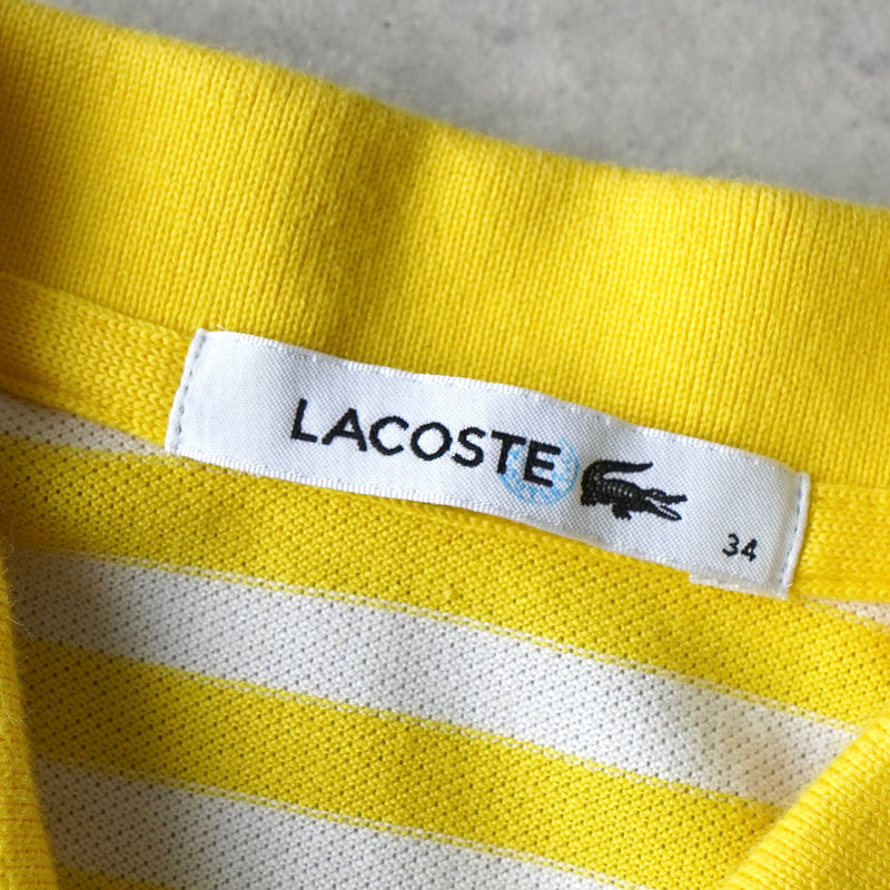 Lacoste 女款黄/白 Live Logo 贴片条纹 Polo 衫