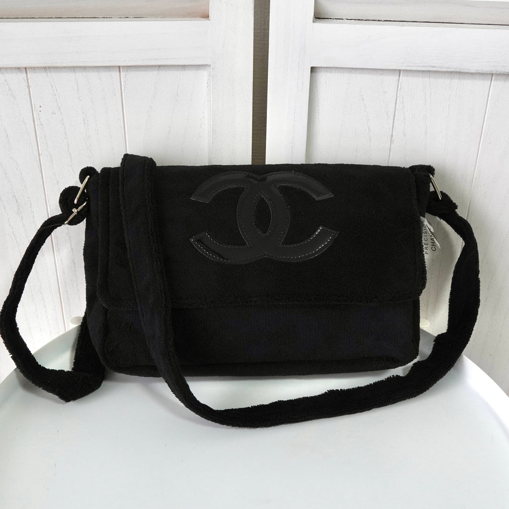 Chanel Coco Mark 绒面面料新颖单肩包 黑色