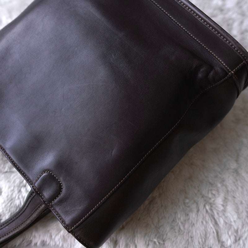 Vintage Black × Dark Brown Leather Tote Bag