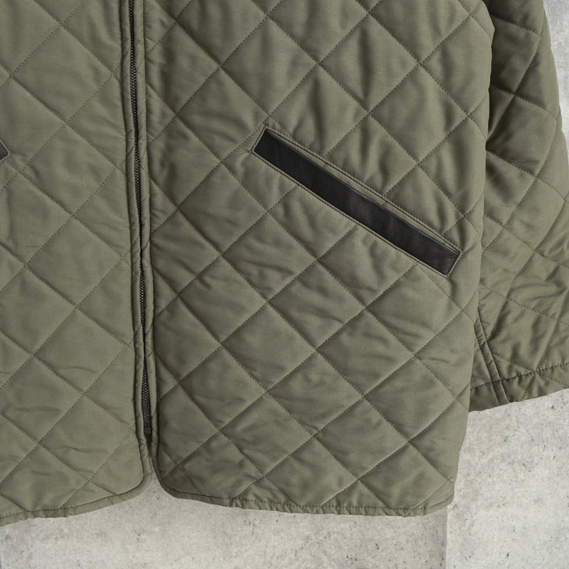 サルバトーレ フェラガモ レザー切り替え キルティングジャケット カーキ